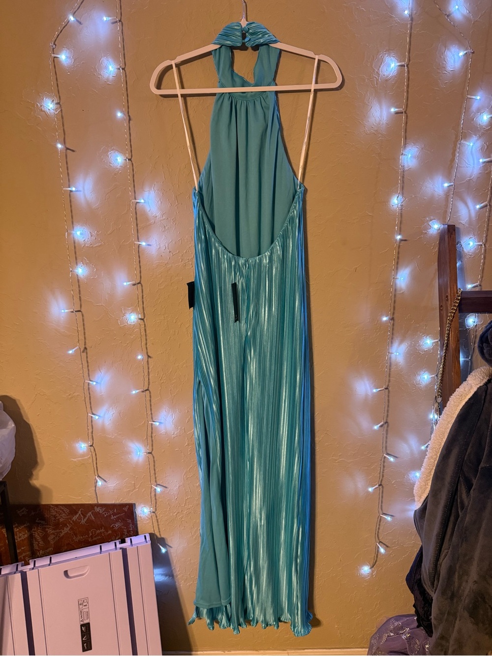 Lulus Gwenny Aqua Blue Satin Plisse Maxi Dress - Picture 4 of 7